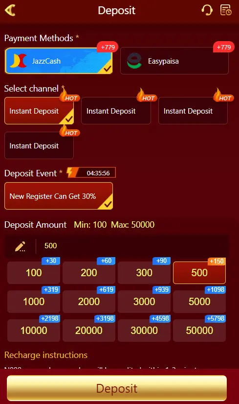 N999 Deposite method