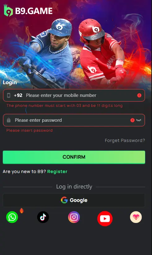B9 game Registration and login