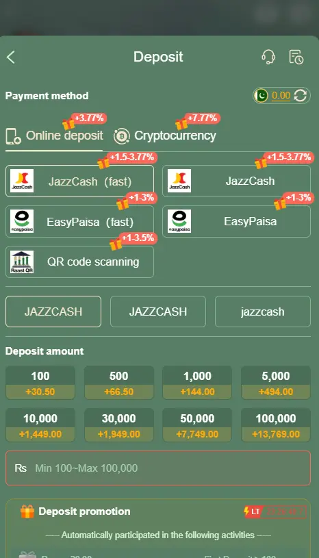 Deposite methods of 777 stake game
